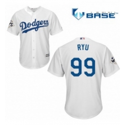 Youth Majestic Los Angeles Dodgers 99 Hyun Jin Ryu Replica White Home 2017 World Series Bound Cool Base MLB Jersey