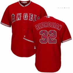 Mens Majestic Los Angeles Angels of Anaheim 32 Cam Bedrosian Authentic Red Team Logo Fashion Cool Base MLB Jersey 