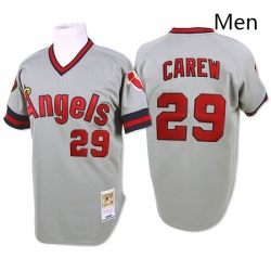 Mens Mitchell and Ness 1985 Los Angeles Angels of Anaheim 29 Rod Carew Authentic Grey Throwback MLB Jersey