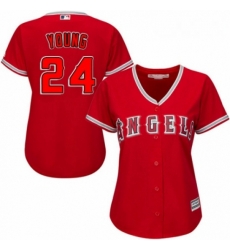 Womens Majestic Los Angeles Angels of Anaheim 24 Chris Young Replica Red Alternate MLB Jersey 