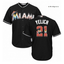 Mens Majestic Miami Marlins 21 Christian Yelich Authentic Black Team Logo Fashion Cool Base MLB Jersey