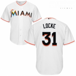 Mens Majestic Miami Marlins 31 Jeff Locke Replica White Home Cool Base MLB Jersey