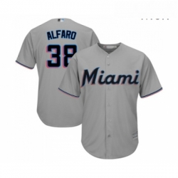 Mens Miami Marlins 38 Jorge Alfaro Replica Grey Road Cool Base Baseball Jersey 