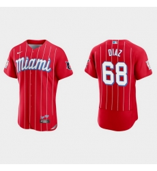 Miami Marlins 68 Lewin Diaz Men Nike 2021 City Connect Authentic MLB Jersey Red