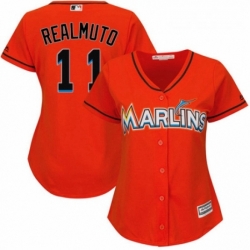 Womens Majestic Miami Marlins 11 J T Realmuto Replica Orange Alternate 1 Cool Base MLB Jersey 