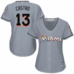 Womens Majestic Miami Marlins 13 Starlin Castro Authentic Grey Road Cool Base MLB Jersey 