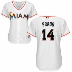 Womens Majestic Miami Marlins 14 Martin Prado Authentic White Home Cool Base MLB Jersey