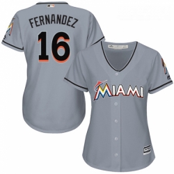 Womens Majestic Miami Marlins 16 Jose Fernandez Replica Grey Road Cool Base MLB Jersey