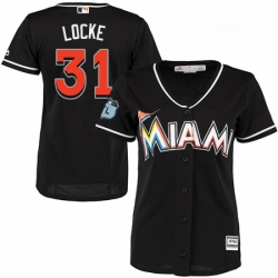 Womens Majestic Miami Marlins 31 Jeff Locke Authentic Black Alternate 2 Cool Base MLB Jersey