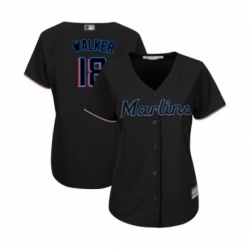 Womens Miami Marlins 18 Neil Walker Replica Black Alternate 2 Cool Base Baseball Jersey 