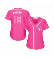 Womens Miami Marlins 18 Neil Walker Replica Pink Fashion Cool Base Baseball Jersey 