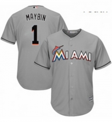 Youth Majestic Miami Marlins 1 Cameron Maybin Authentic Grey Road Cool Base MLB Jersey 