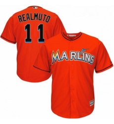 Youth Majestic Miami Marlins 11 J T Realmuto Authentic Orange Alternate 1 Cool Base MLB Jersey 