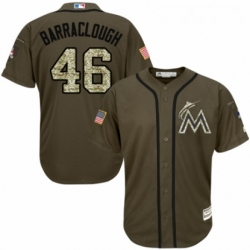 Youth Majestic Miami Marlins 46 Kyle Barraclough Authentic Green Salute to Service MLB Jersey 