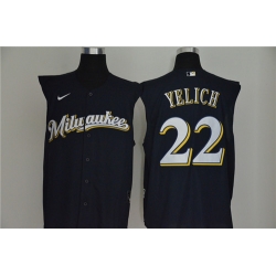 Brewers 22 Christian Yelich Navy Nike Cool Base Sleeveless Jersey