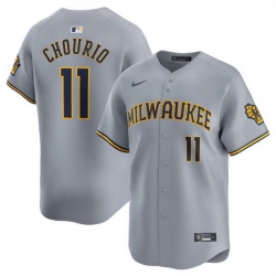 Men Milwaukee Brewers 11 Jackson Chourio Grey 2024 Away Limited Stitched Baseball Jersey