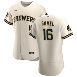 Men Milwaukee Brewers 16 Ben Gamel Men Nike Cream Home 2020 Flex Base Player MLB Jersey