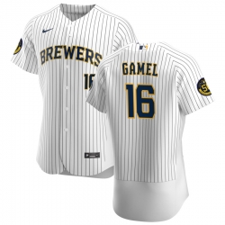 Men Milwaukee Brewers 16 Ben Gamel Men Nike White Home 2020 Flex Base Player MLB Jersey