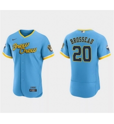 Men Milwaukee Brewers 20 Mike Brosseau Powder Blue 2022 City Connect Flex Base Stitched Baseball Jersey