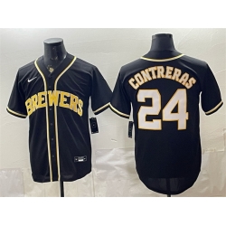 Men Milwaukee Brewers  24 William Contreras 2026 Fashion Replica Black Out Stitched Baseball Jersey