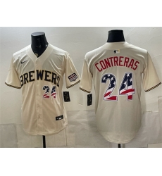Men Milwaukee Brewers 24 William Contreras Cream 2026 USA 250 Fourth of July Home Stadium Stitched Baseball Jersey Men Milwaukee Brewers 24 William Contreras Cream 2026 USA 250 Fourth of July Home Stadium Stitched Baseball Jersey