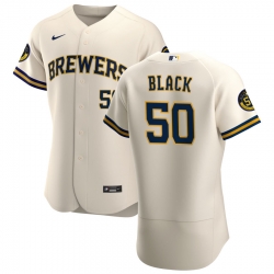 Men Milwaukee Brewers 50 Ray Black Men Nike Cream Home 2020 Flex Base Player MLB Jersey