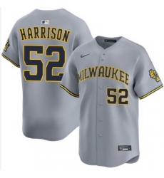 Men Milwaukee Brewers Kyle Harrison #52 Gray Stitched Jersey Men Milwaukee Brewers Kyle Harrison #52 Gray Stitched Jersey