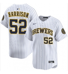 Men Milwaukee Brewers Kyle Harrison #52 Home White Strips Stitched Limited Jersey