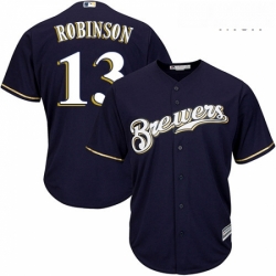 Mens Majestic Milwaukee Brewers 13 Glenn Robinson Replica Navy Blue Alternate Cool Base MLB Jersey