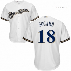 Mens Majestic Milwaukee Brewers 18 Eric Sogard Replica Navy Blue Alternate Cool Base MLB Jersey 