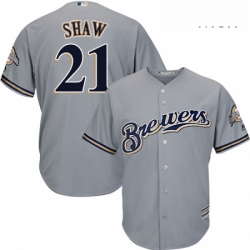 Mens Majestic Milwaukee Brewers 21 Travis Shaw Replica Grey Road Cool Base MLB Jersey