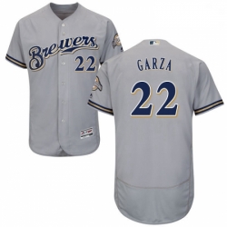 Mens Majestic Milwaukee Brewers 22 Matt Garza Grey Road Flex Base Authentic Collection MLB Jersey