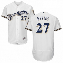 Mens Majestic Milwaukee Brewers 27 Zach Davies Navy Blue Alternate Flex Base Authentic Collection MLB Jersey