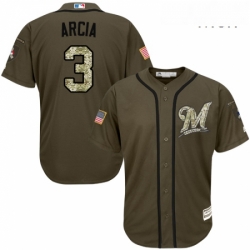 Mens Majestic Milwaukee Brewers 3 Orlando Arcia Authentic Green Salute to Service MLB Jersey