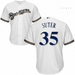 Mens Majestic Milwaukee Brewers 35 Brent Suter Replica Navy Blue Alternate Cool Base MLB Jersey 