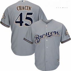 Mens Majestic Milwaukee Brewers 45 Jhoulys Chacin Replica Grey Road Cool Base MLB Jersey 