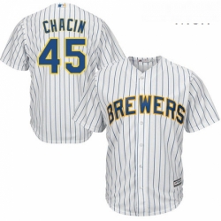 Mens Majestic Milwaukee Brewers 45 Jhoulys Chacin Replica White Alternate Cool Base MLB Jersey 