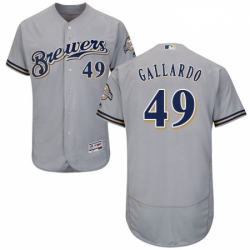 Mens Majestic Milwaukee Brewers 49 Yovani Gallardo Grey Road Flex Base Authentic Collection MLB Jersey