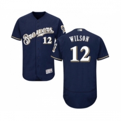 Mens Milwaukee Brewers 12 Alex Wilson Navy Blue Alternate Flex Base Authentic Collection Baseball Jersey