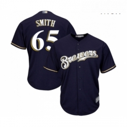 Mens Milwaukee Brewers 65 Burch Smith Replica Navy Blue Alternate Cool Base Baseball Jersey 