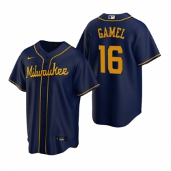 Mens Nike Milwaukee Brewers 16 Ben Gamel Navy Alternate Stitched Baseball Jersey