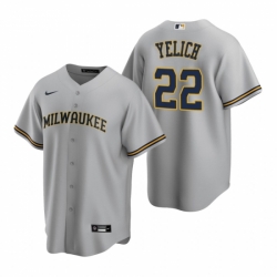 Mens Nike Milwaukee Brewers 22 Christian Yelich Gray Road Stitched Baseball Jersey