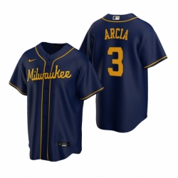 Mens Nike Milwaukee Brewers 3 Orlando Arcia Navy Alternate Stitched Baseball Jerse