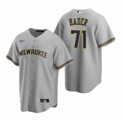 Mens Nike Milwaukee Brewers 71 Josh Hader Gray Road Stitched Baseball Jersey