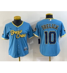 Women Milwaukee Brewers 10 Sal Frelick Powder Blue City Connect Cool Base Stitched Jersey