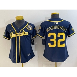 Women Milwaukee Brewers  32 Jacob Misiorowski Navy With Home   Bob Uecker Patch Limited Stitched Jersey  