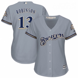 Womens Majestic Milwaukee Brewers 13 Glenn Robinson Replica Grey Road Cool Base MLB Jersey