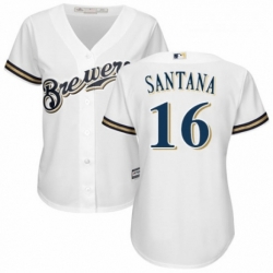 Womens Majestic Milwaukee Brewers 16 Domingo Santana Authentic Navy Blue Alternate Cool Base MLB Jersey 