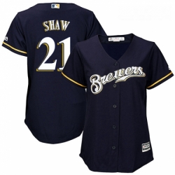 Womens Majestic Milwaukee Brewers 21 Travis Shaw Replica Navy Blue Alternate Cool Base MLB Jersey