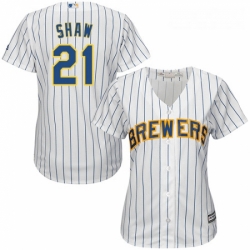 Womens Majestic Milwaukee Brewers 21 Travis Shaw Replica White Alternate Cool Base MLB Jersey